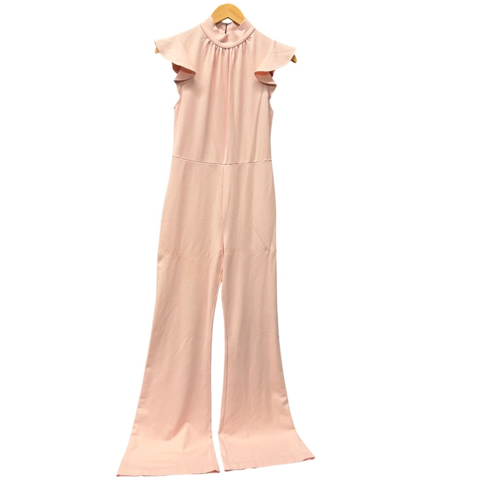 Amanda Uprichard Davina Jumpsuit Womens M Blush Pink Ruffle Feminine Stretch